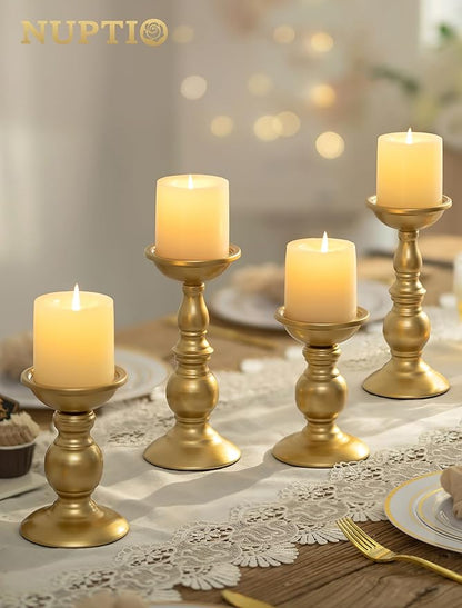 2 Pcs Gold Pillar Candle Holders, Gold Candlestick Most Ideal for 3" Pillar Candles, Gifts for Wedding, Party, Home, Spa, Reiki, Votive Candle (2 x L)