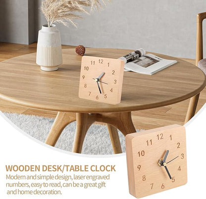 Wooden Desk Clock, 4 inch Small Analog Clock Desktop Decoration, Modern Desk and Shelf Clock, Silent Non-Ticking Battery Operated Table Clock, Mantel Clock for Office, Living Room, Bedroom