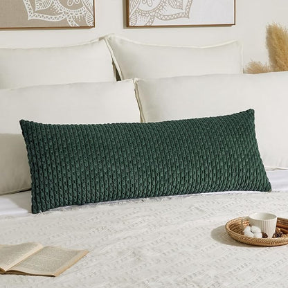 Kevin Textile 14x36 Inch Long Lumbar 1 Pack Boho Christmas Decorative Throw Pillow Cover Soft Striped Corduroy Rectangle Cushion Case Farmhouse Color Accent for Living Room Couch Sofa Bed, Army Green