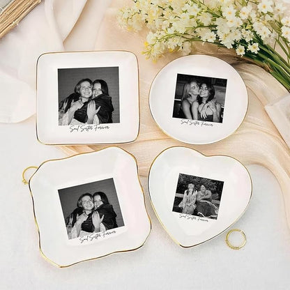 Personalized Besties Photo Ring Dish, Custom Jewelry Dish Gift for Besties, Soul Sister Trinket Dish Gift for Long Distance Friendship Women BFF Christmas Birthday Wedding Gift