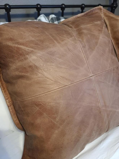 Lambskin Suede Leather Pillow Cover - Sofa Cushion Case - Decorative Throw Covers for Living Room & Bedroom, 18x18 Inches - Gold Beige Box Pack of 2