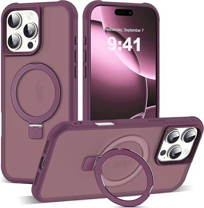 Compatible with iPhone 16 Pro Max Case with Invisible Magnetic O-Ring Stand Military-Grade Translucent Case for iPhone 16 ProMax 6.9" [Compatible with Mag-Safe][Great Grip Feeling],Wine Red