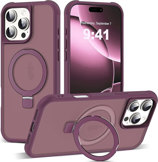 Compatible with iPhone 16 Pro Max Case with Invisible Magnetic O-Ring Stand Military-Grade Translucent Case for iPhone 16 ProMax 6.9" [Compatible with Mag-Safe][Great Grip Feeling],Wine Red
