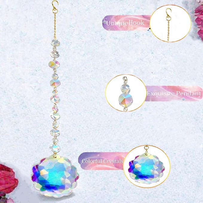 4Pcs Sun Catcher Crystals for Window Hanging, Rainbow Prism Sun Catchers with Crystal Prisms, Hanging Crystals Suncatchers for Windows Indoor Decor