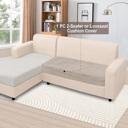 NAISI Couch Cushion Covers 1 Piece Velvet Stretch Loveseat Cover or 2 Seat Sofa Cover Soft Individual Couch Covers for Sectional Sofa(1 PC for 2-Seat Cushion or Loveseat,Taupe)