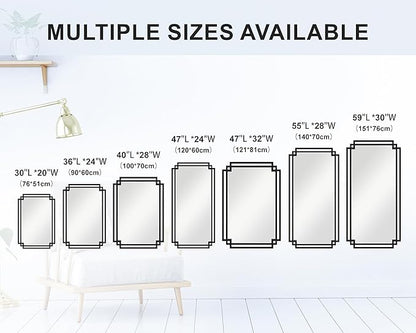 32" x 47" Large Wall Mirror for Living Room Decor, Black Decorative Mirror with Irregular and Rectangular Metal Frame, Horizontal/Vertical Hanging Mirror for Bathroom, Entrance