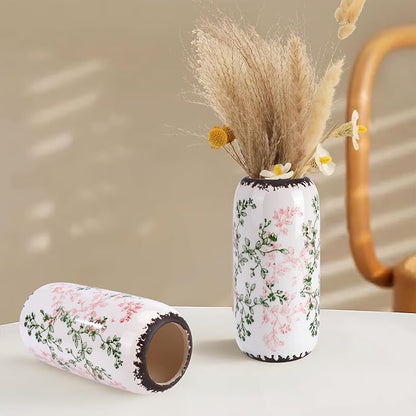 Ceramic Vase for Flowers – Modern Small Ribbed Textured Flower Vase for Home Decor, Pampas Grass, Decorative, Farmhouse, Coffee Table, Kitchen Centerpieces, Bookshelf and Home Living (Green and Beige)