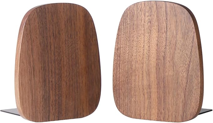 Muso Wood Book Ends for Shelves, Non-Skid Bookends for Heavy Books, Wooden Book Stopper for Home Office and Library (Walnut 1 Pair)