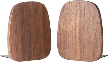 Muso Wood Book Ends for Shelves, Non-Skid Bookends for Heavy Books, Wooden Book Stopper for Home Office and Library (Walnut 1 Pair)