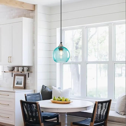 Light Blue Glass Pendant Lights Kitchen Island Globe Pendant Light Fixtures Modern Pendant Lighting for Bedroom Living Dining Room Light Fixture (5.9 in, 3 Pack)