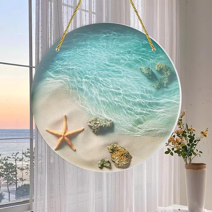 Ocean Waves Acrylic Art 6x6 inch, Stained Glass Double-Sided Resistant Lines Art, Removable Hooks for Hotel Lobby, Bookstore Shelves, Office Desk, Dorm Decor, Relaxation Theme Gifts