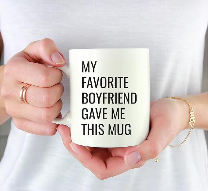 Andaz Press 11oz. Funny Coffee Mug Gag Gift, My Favorite Boyfriend Gave Me This Mug, 1-Pack, Girlfriend Birthday Christmas Sarcastic Humor Gift Ideas for Her