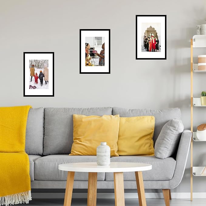 11x17 Picture Frame Set of 2 Black with 8x10 Mat, Display Photo 8x10 with Mat or 11 x 17 Without Mat, Wall Hanging Large 11x17 Poster Frame with Shatter Resistant Plexiglass, 2 Pack, Black