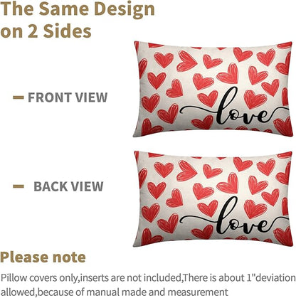 Valentines Day Pillow Covers 12x20 Set of 2 Red Heart Throw Pillow Covers Love Pillowcase Linen Decoration Farmhouse Holiday Cozy Soft Cushion Case Couch for Indoor Outdoor Home Decor