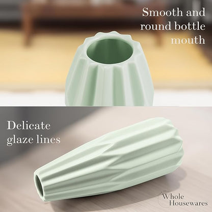 WHOLE HOUSEWARES Ceramic Vases for Decor, Set of 3 - Modern Decorative Accent for Living Room - Pastel Colored Flower Vase with Minimalist Style - Features Round Mouth and Delicate Glazed Lines