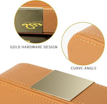 SANZIE Luxury Leather Desktop Storage Small Catchall Organizer Decorative Tray for Entryway Table to Hold Jewelry Watch Cosmetics Keys Phone Wallet, Home & Office Accessories (Metal Glided, Orange)