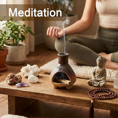 CEREMONY Palo Santo Holder -Mini Ceramic Incense Holder for Palo Santo Sticks - Palo Santo Holder for Gift-White Sage Holder for Meditation Decor (Brown-Fireplace)