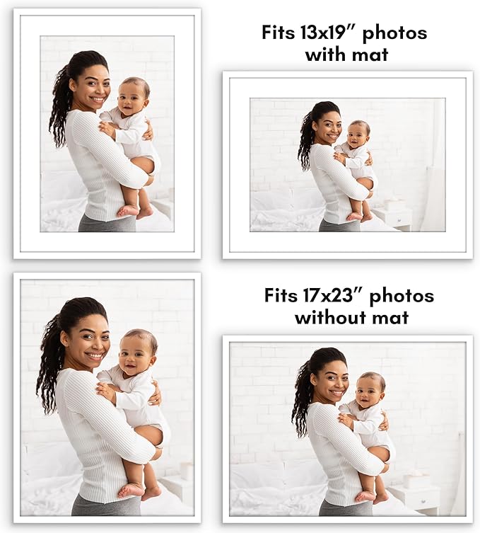 Americanflat 17x23 Picture Frame with Polished Plexiglass - Use as 13x19 Frame with Mat or Display 17x23 Photo Without Mat - Streamline Collection - Thin Border Picture Frames for Wall - White
