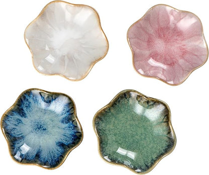 UNICASA Ceramic Lotus Jewelry Dish Set of 4, Decorative Jewelry Trays Set, 4.25 inch Trinket Dish - for Necklace, Ring, Watch Keys, Bracelet, Earrings, Mother's Day, Christmas, Wedding for Women