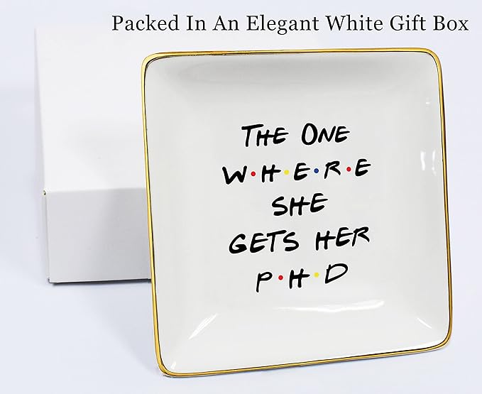 NZY Doctorates Degree Doctor Student Graduate Gift for Best Friend Daughter Cousin Sister,Unique PhD Graduation Gift for Her-The One Where She Gets Her PHD,Jewelry Tray Ring Dish Trinket Holder