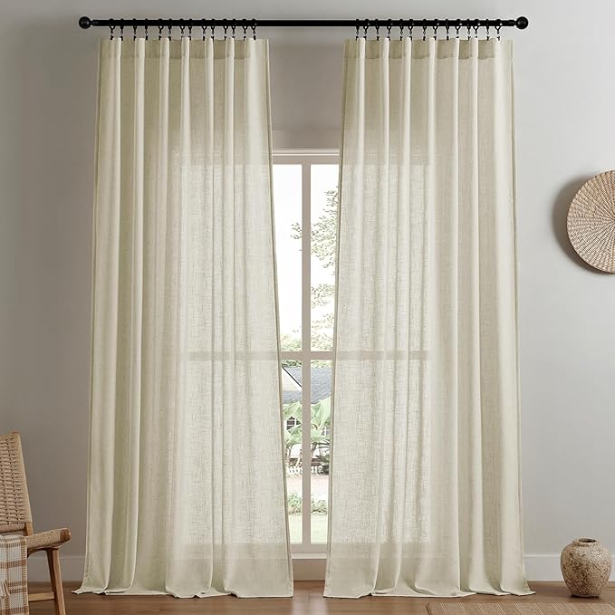 Joydeco Linen Curtains 96 Inch Length 2 Panel Sets,Light Filtering Curtains for Bedroom 37 Inch Wide Living Room Drapes with Back Tabs & Rod Pockets (W37 x L96 Inch, Linen)