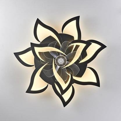 HuixuTe 32" Modern Geometric Ceiling Fan with Lights Remote Control, Black 6 Speeds 3 Colors Low Profile Ceiling Fan with Light for Living Room