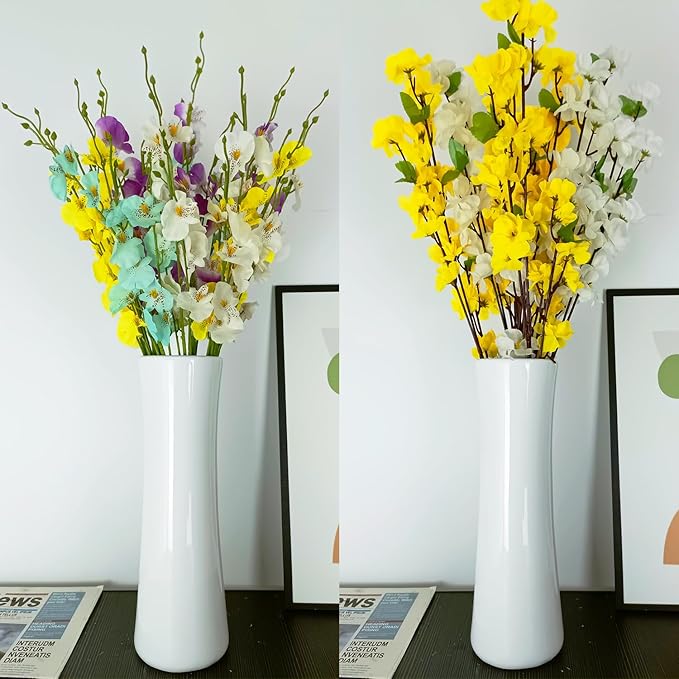 12Inch Tall White Ceramic Flower Vase,Home Decor White Vases for Pampas Grass,Textured Modern Vases for Living Room Decorations,Shelf,Table Centerpieces,Farmhouse Small Ceramic Vase