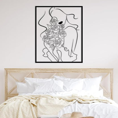 Metal Women Floral Wall Art - Modern Abstract Metal Line Wall Art, Minimalist Flower Wall Decor, Female Room Decor for Bedroom, Living Room (Black, 30x25in|76x63cm)