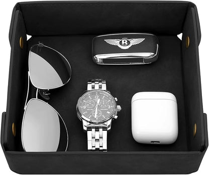 CASIRENA Father's Day Gifts Faux Leather Valet Tray Organizer for Men - Catch-All Tray for Entryway Table Key, Wallet, Watch, Coin Change, Phone, Dresser EDC Dump Jewelry, Bedside Nightstand Desk-top