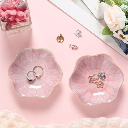 8 Pcs Ceramic Trinket Dish Lotus Leaf Jewelry Tray Small Ring Dish for Earrings, Rings, Jewelry Holder, Key Bowl(Pink)