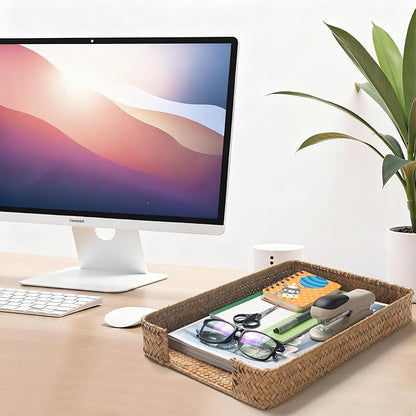 Seagrass Letter Tray, Woven Desk Tray, Wicker Desktop Basket Organizer for Papers, Documents, Magazines, Files