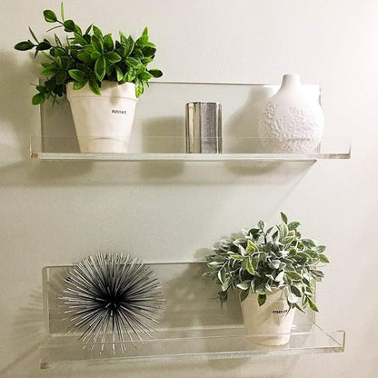 Cerpourt Acrylic Floating Wall Ledge Shelf, Wall Mounted Nursery Kids Bookshelf, Invisible Spice Rack, Clear Bathroom Storage Shelves Display,Acrylic 15" Invisible Bookshelf, Set of 4