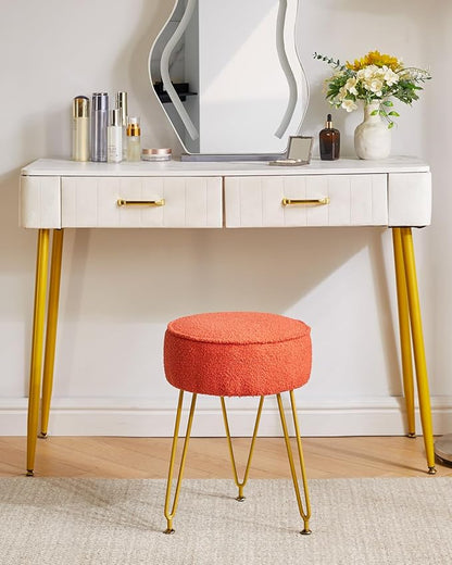IBUYKE Teddy Velvet Round Footrest Stool Ottoman, Makeup Vanity Stool Side Table, Velvet Dressing Table Seat, Pouf Couch Stool, for Living Room Bedroom, Orange WBD009J