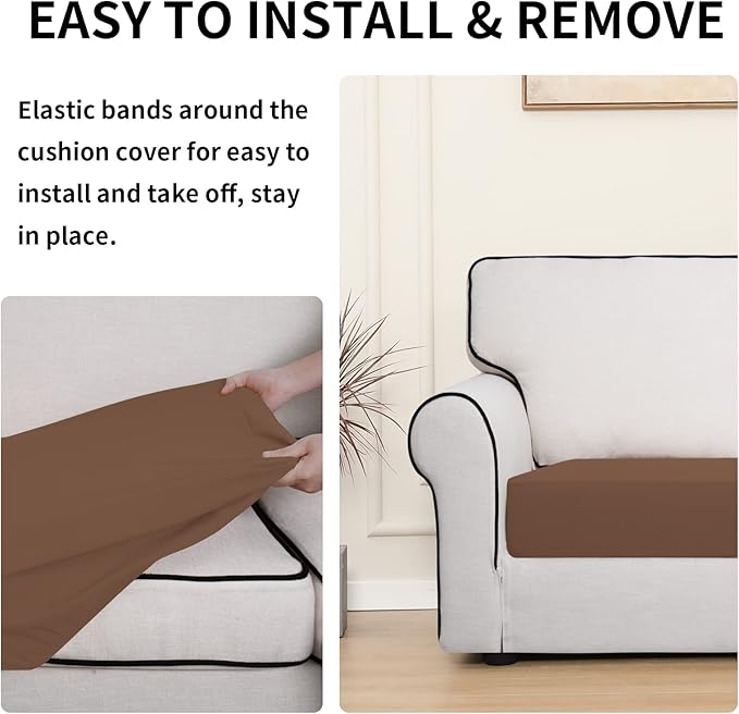 Easy-Going 100% Waterproof Oversized Sofa Seat Cushion Slipcovers Couch Cushion Cover Stretch Furniture Protector for Kids, Pets (Oversized Sofa Cushion, Brown)