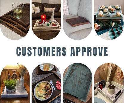 Comfify Serving Trays Set of 3 - Ottoman Wood Trays for Entertainment, Food and Decor - Rustic Farmhouse Distressed Wood Finish - Brown