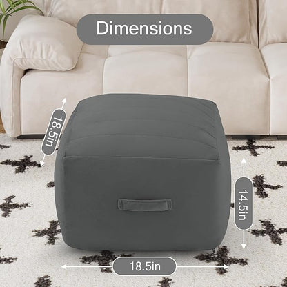 MeMoreCool Square Stuffed Pouf Ottoman Foot Rest, Floor Pouf Foot Stool with Foam Chunk Filling, Soft Stuffed Ottoman Footrest for Living Room, Dark Grey