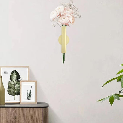 6.3" Wall-Mounted Flower Tube, Top/Bottom Open Vase, Adhesive Metal Flower Open Tube Decoration Holder for Flower Display, Home Office Living Room Bedroom Decoration, 2pcs(Gold)