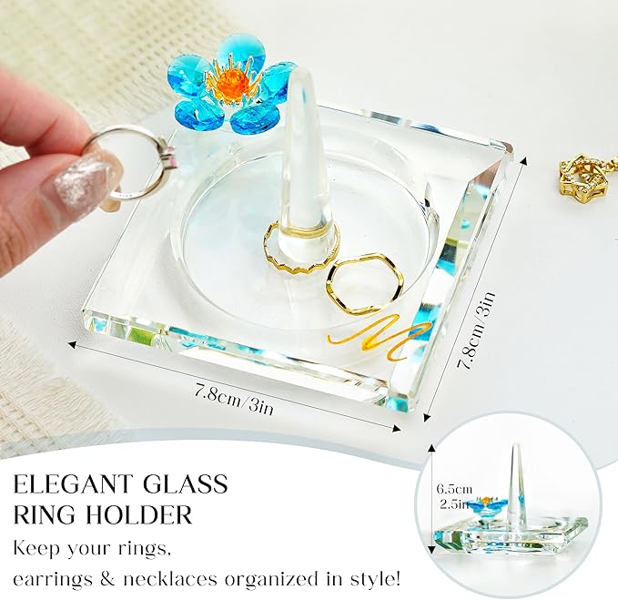 H&D HYALINE & DORA Glass Ring Holder Clear Ring Dish Jewelry Tray Decorative Trinket Dish for Rings Earrings Necklaces Birthday Mother's Day Christmas Gift for Women(M)