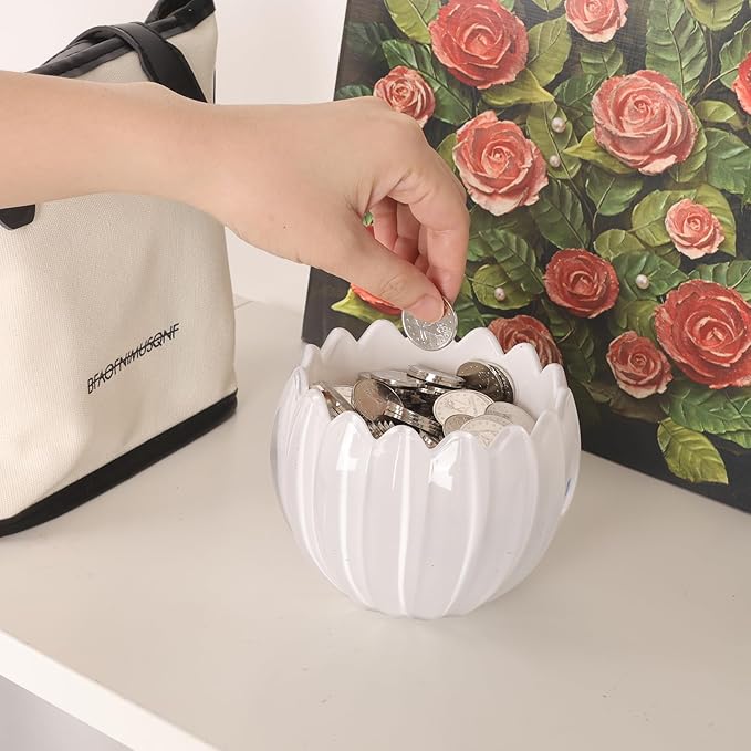Tulip Storage Container, Jewelry Catchall Bowl, Ring Holder Jewlery Tray Trinket Dish, 5" Dia. * 4.25" H, White Glass, Thick and Exquisite, 2 Pack