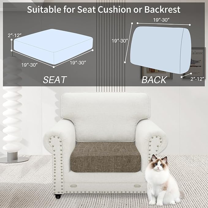 MAXIJIN Waterproof Couch Cushion Covers Stretch Sofa Seat Slipcovers Washable，Sectional Outdoor Cushion Covers with Elastic Bottom for Dogs Pets Kids (1 Pc Cushion Cover, Khaki)