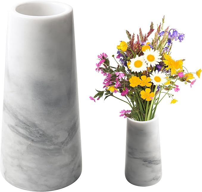 A Grade Natural Marble White Flower Vase, Finely Polished Stone, Decorative Modern Floral Vase, Concisely Designed Centerpiece, Bedroom, Office Wedding (Cylinder)