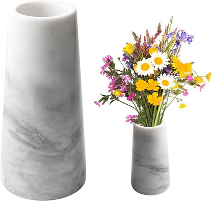 A Grade Natural Marble White Flower Vase, Finely Polished Stone, Decorative Modern Floral Vase, Concisely Designed Centerpiece, Bedroom, Office Wedding (Cylinder)