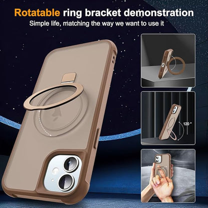 Compatible with iPhone 12 Case & iPhone 12 Pro Case with Invisible Magnetic O-Ring Stand Translucent Phone Cases 6.1" [Compatible with Mag-Safe][Great Grip Feeling],Desert Brown