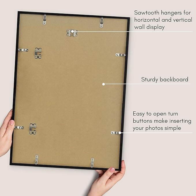 Americanflat 16x22 Picture Frame with Polished Plexiglass - Use as 12x18 Frame with Mat or Display 16x22 Photo Without Mat - Streamline Collection - Thin Border Picture Frames for Wall - Black