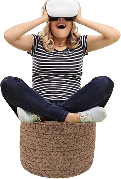 Unstuffed Ottoman Pouf Cover – Round Faux Fur Footstool Plush Floor Pouf (No Filler Included) Perfect for Living Room, Bedroom, or Office Lounge (Coffee, 20x20x15 in)