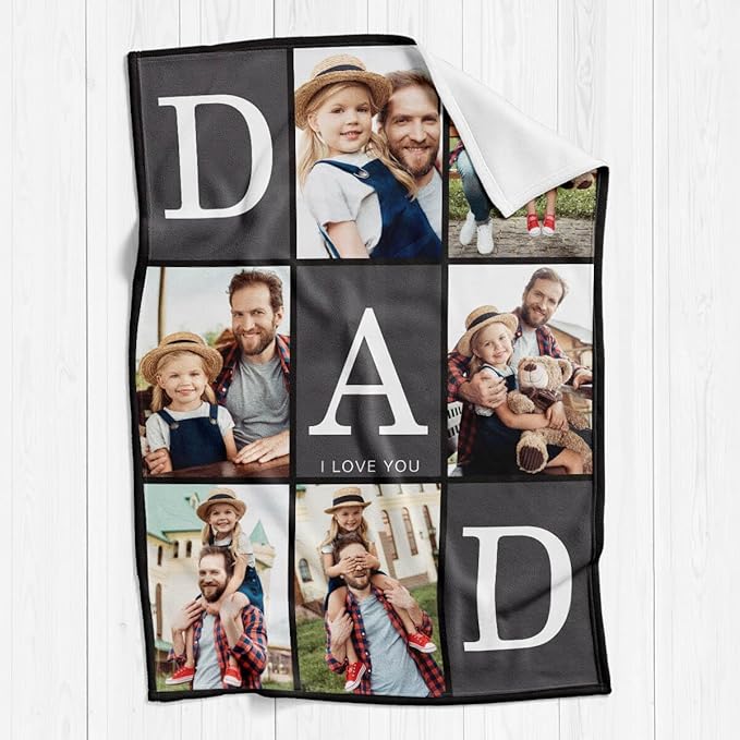 Gudina Fathres Day Custom Blanket with Photos Text Gifts for Dad Customizable Blanket Photo Blankets Personalized Blanket Thows with Picture Customize for Mom Dad