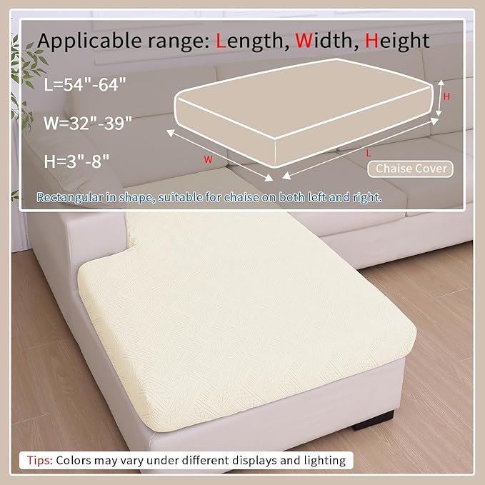 hyha Waterproof Couch Cushion Covers for Sectional Sofa, Sofa Slipcover Washable, Sectional Chaise Lounge Couch Covers L Shape for Pets with Elastic Bottom(Chaise, Beige)