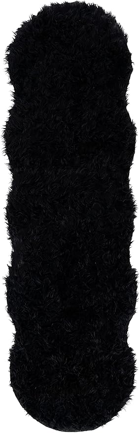 SAFAVIEH Faux Sheep Skin Collection Runner Rug - 2'6" x 8', Black, Silken Glam Design, Non-Shedding & Easy Care, 2.35-inch Thick Ideal for High Traffic Areas in Living Room, Bedroom (FSS115B)