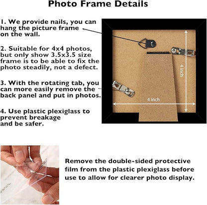 4x4 Picture Frame Set of 2 Black for Wall Hanging or Tabletop, Wall Mounting Horizontally or Vertically, 4 x 4 Square Wall Gallery Poster Photo Frame with Shatter Resistant Plexiglass, 2 Pack, Black