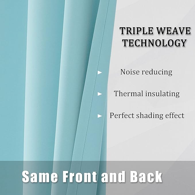 DUALIFE Aqua Curtains for Living Room Bedroom Light Blocking Window Curtains Triple Weave Room Darkening Curtain Panels Thermal Insulated Grommet Top 52X72